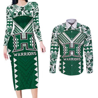 Custom Hawaii Football Couples Matching Long Sleeve Bodycon Dress and Long Sleeve Button Shirt Rainbow Warriors Tropical Vibes - Polynesian Pride