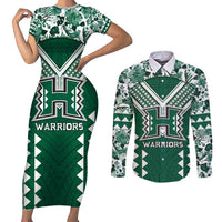 Custom Hawaii Football Couples Matching Short Sleeve Bodycon Dress and Long Sleeve Button Shirt Rainbow Warriors Tropical Vibes - Polynesian Pride