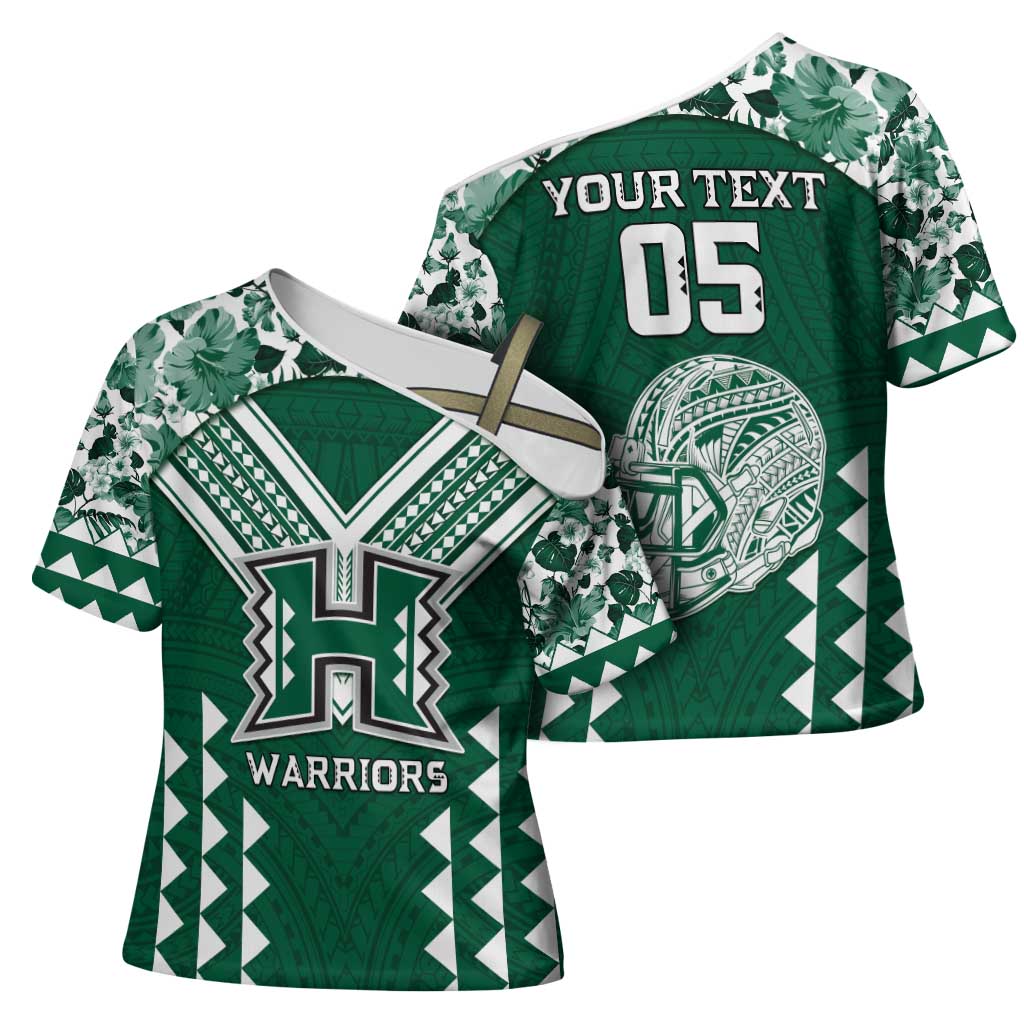 Custom Hawaii Football Cross Shoulder Shirt Rainbow Warriors Tropical Vibes - Polynesian Pride