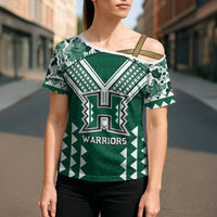 Custom Hawaii Football Cross Shoulder Shirt Rainbow Warriors Tropical Vibes - Polynesian Pride