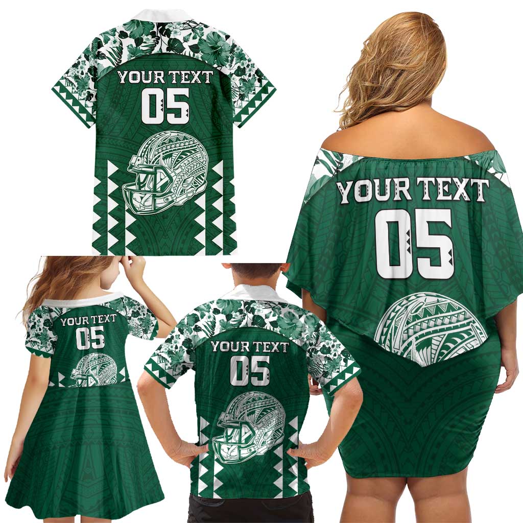 Custom Hawaii Football Family Matching Off Shoulder Short Dress and Hawaiian Shirt Rainbow Warriors Tropical Vibes - Polynesian Pride