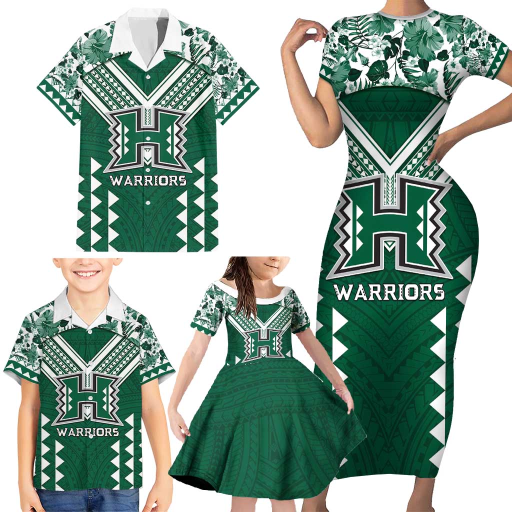 Custom Hawaii Football Family Matching Short Sleeve Bodycon Dress and Hawaiian Shirt Rainbow Warriors Tropical Vibes - Polynesian Pride
