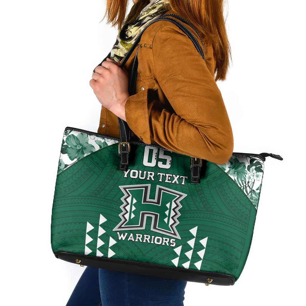 Custom Hawaii Football Leather Tote Bag Rainbow Warriors Tropical Vibes - Polynesian Pride