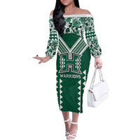Custom Hawaii Football Off The Shoulder Long Sleeve Dress Rainbow Warriors Tropical Vibes - Polynesian Pride
