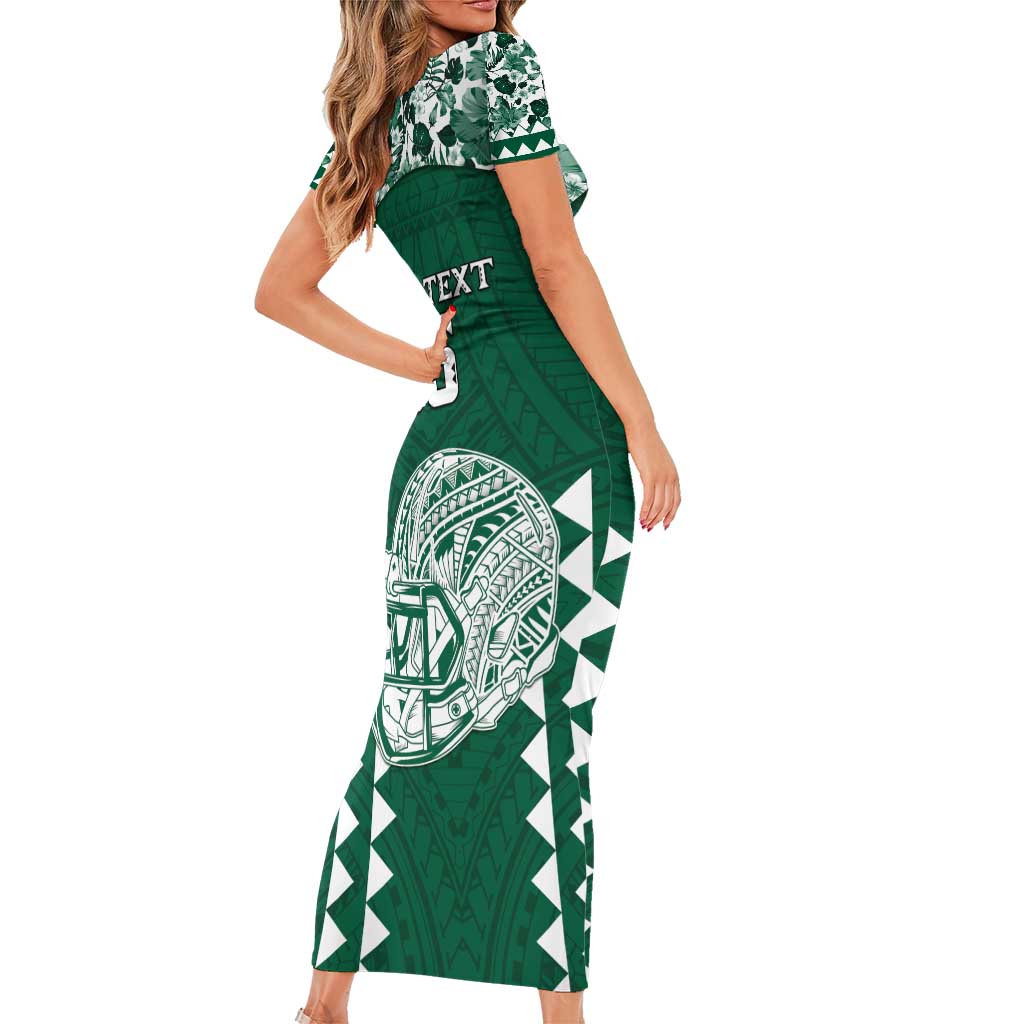 Custom Hawaii Football Short Sleeve Bodycon Dress Rainbow Warriors Tropical Vibes - Polynesian Pride