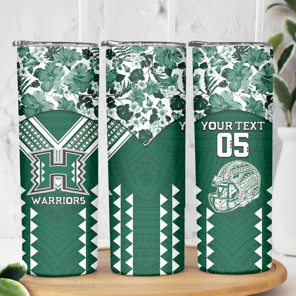 Custom Hawaii Football Skinny Tumbler Rainbow Warriors Tropical Vibes - Polynesian Pride
