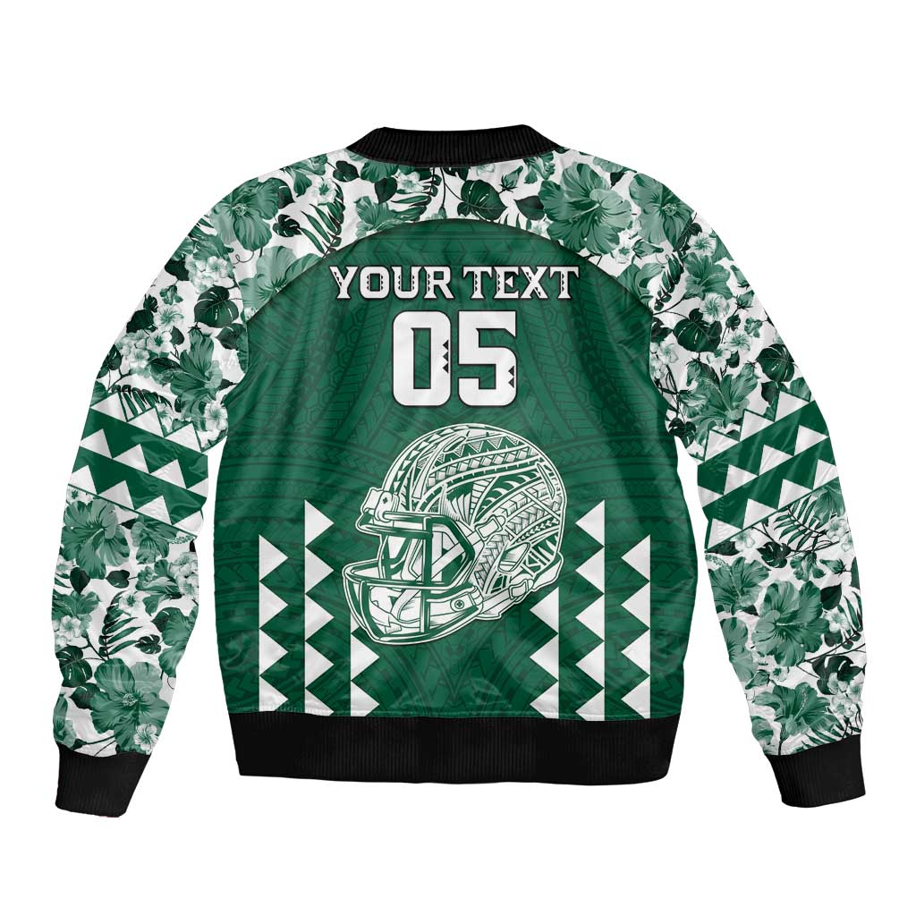 Custom Hawaii Football Sleeve Zip Bomber Jacket Rainbow Warriors Tropical Vibes - Polynesian Pride