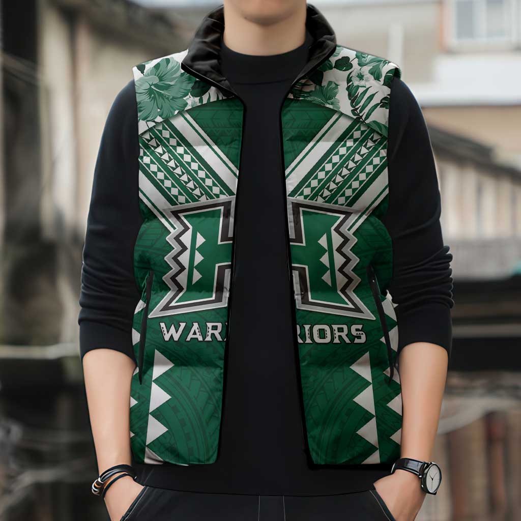 Custom Hawaii Football Sleeveless Puffer Jacket Rainbow Warriors Tropical Vibes - Polynesian Pride