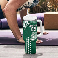 Custom Hawaii Football Tumbler With Handle Rainbow Warriors Tropical Vibes - Polynesian Pride