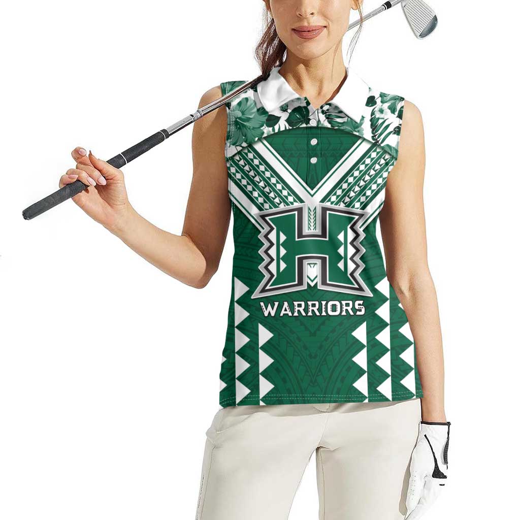Custom Hawaii Football Women Sleeveless Polo Shirt Rainbow Warriors Tropical Vibes - Polynesian Pride
