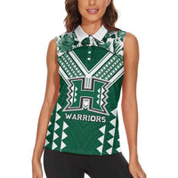 Custom Hawaii Football Women Sleeveless Polo Shirt Rainbow Warriors Tropical Vibes - Polynesian Pride