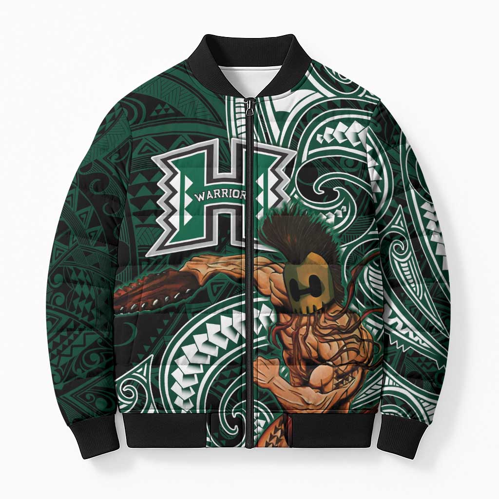 Hawaii Ikaika Warrior Football Bomber Puffer Jacket Polynesian Tribal Tattoo - Polynesian Pride