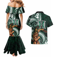 Hawaii Ikaika Warrior Football Couples Matching Mermaid Dress and Hawaiian Shirt Polynesian Tribal Tattoo - Polynesian Pride