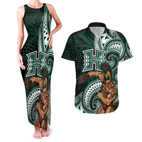 Hawaii Ikaika Warrior Football Couples Matching Tank Maxi Dress and Hawaiian Shirt Polynesian Tribal Tattoo - Polynesian Pride