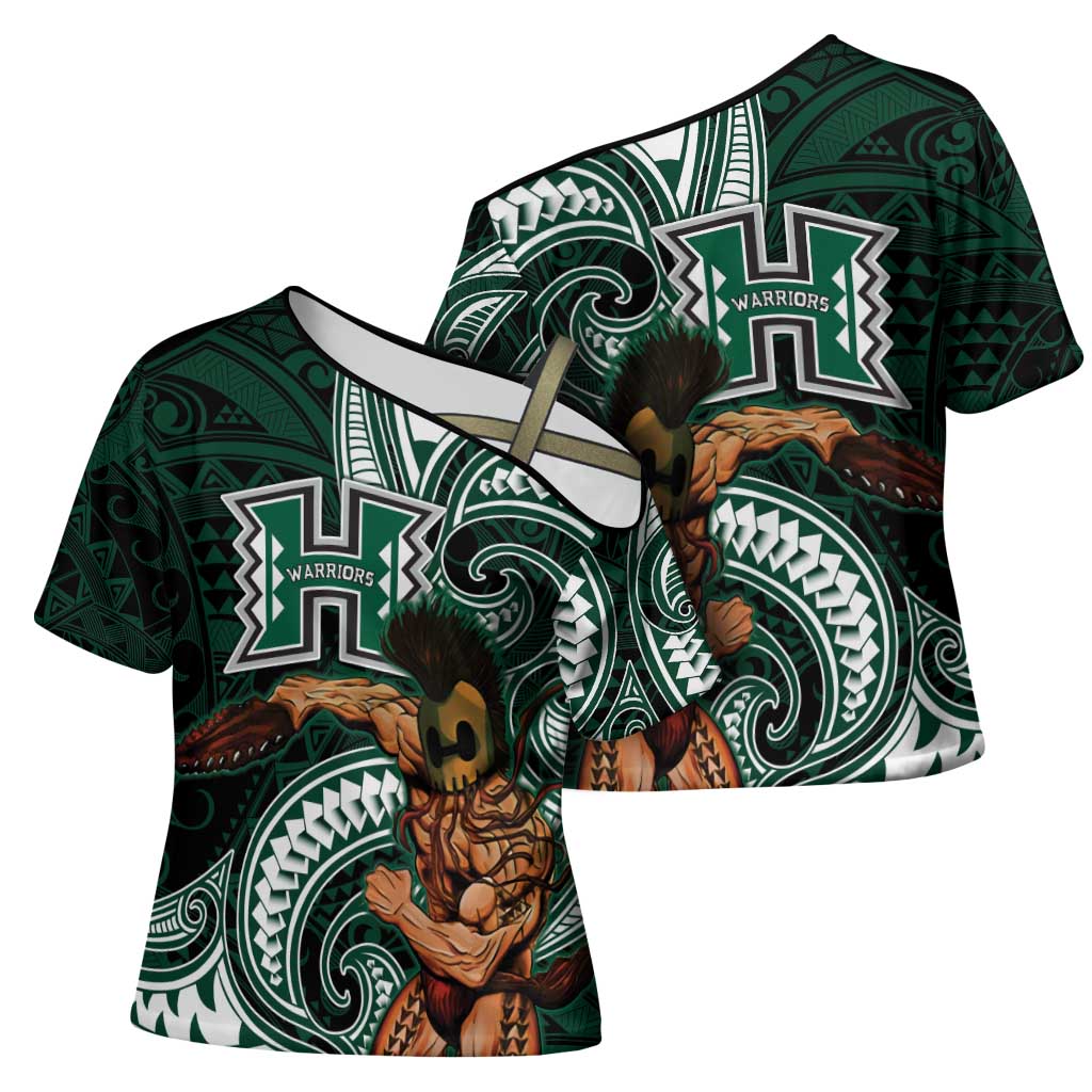 Hawaii Ikaika Warrior Football Cross Shoulder Shirt Polynesian Tribal Tattoo - Polynesian Pride