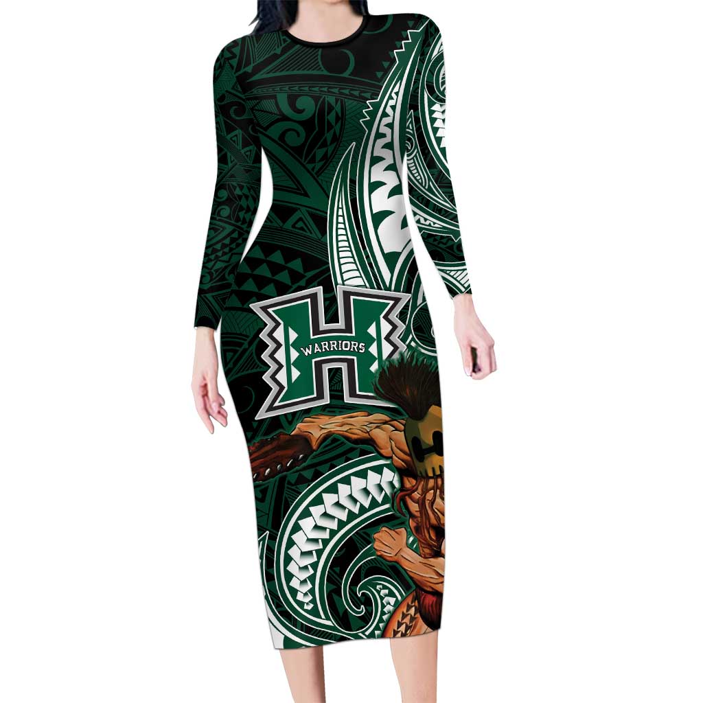 Hawaii Ikaika Warrior Football Family Matching Long Sleeve Bodycon Dress and Hawaiian Shirt Polynesian Tribal Tattoo - Polynesian Pride