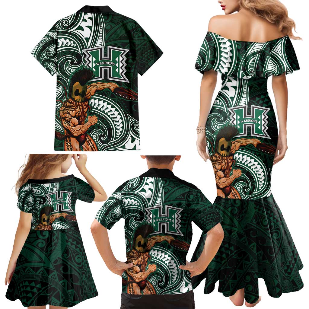 Hawaii Ikaika Warrior Football Family Matching Mermaid Dress and Hawaiian Shirt Polynesian Tribal Tattoo - Polynesian Pride