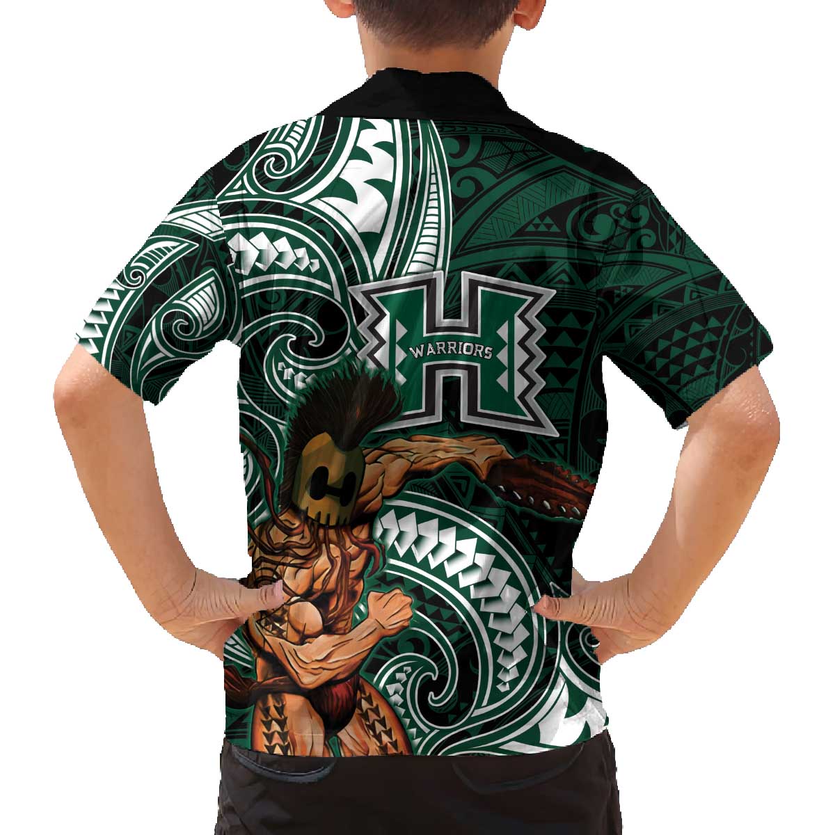Hawaii Ikaika Warrior Football Family Matching Off The Shoulder Long Sleeve Dress and Hawaiian Shirt Polynesian Tribal Tattoo - Polynesian Pride
