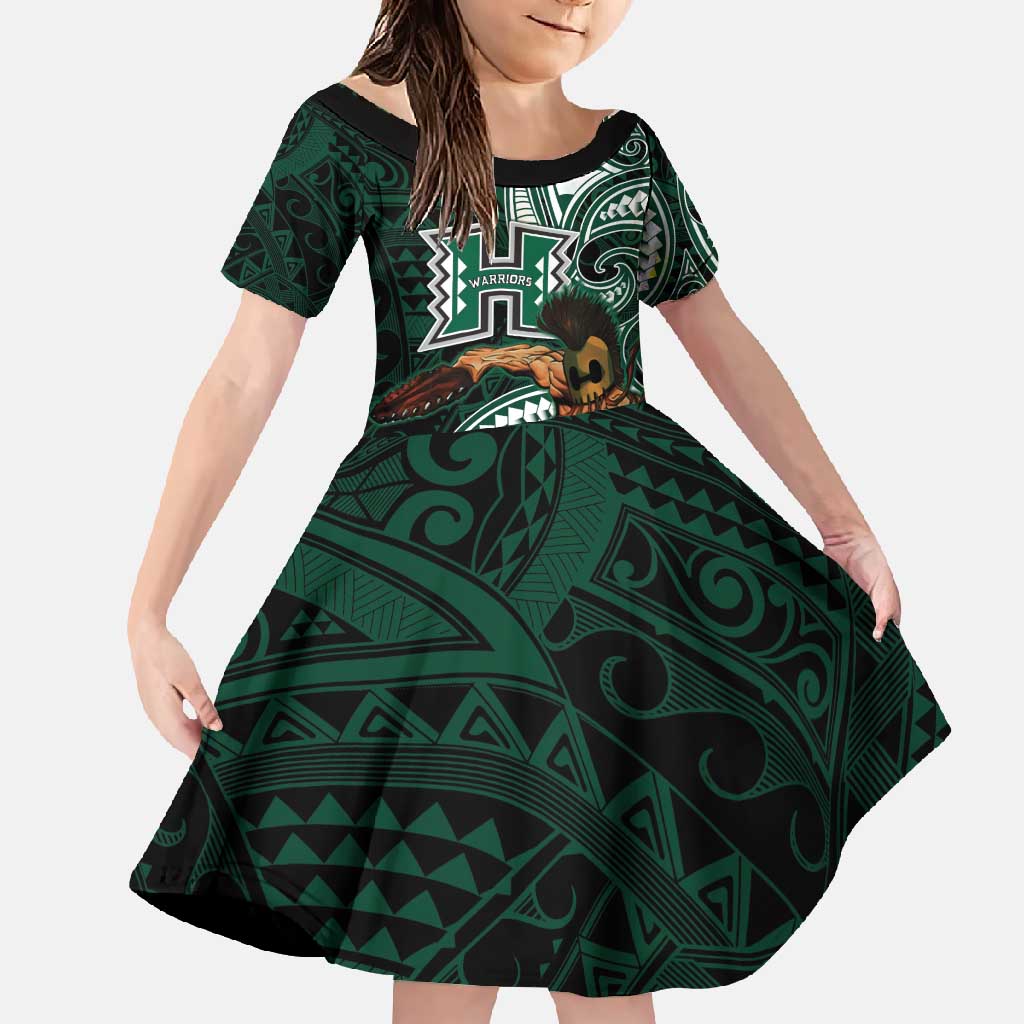 Hawaii Ikaika Warrior Football Family Matching Off Shoulder Maxi Dress and Hawaiian Shirt Polynesian Tribal Tattoo - Polynesian Pride
