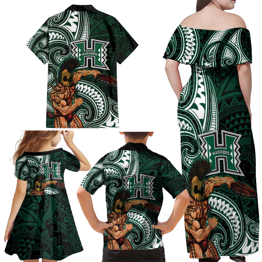 Hawaii Ikaika Warrior Football Family Matching Off Shoulder Maxi Dress and Hawaiian Shirt Polynesian Tribal Tattoo - Polynesian Pride