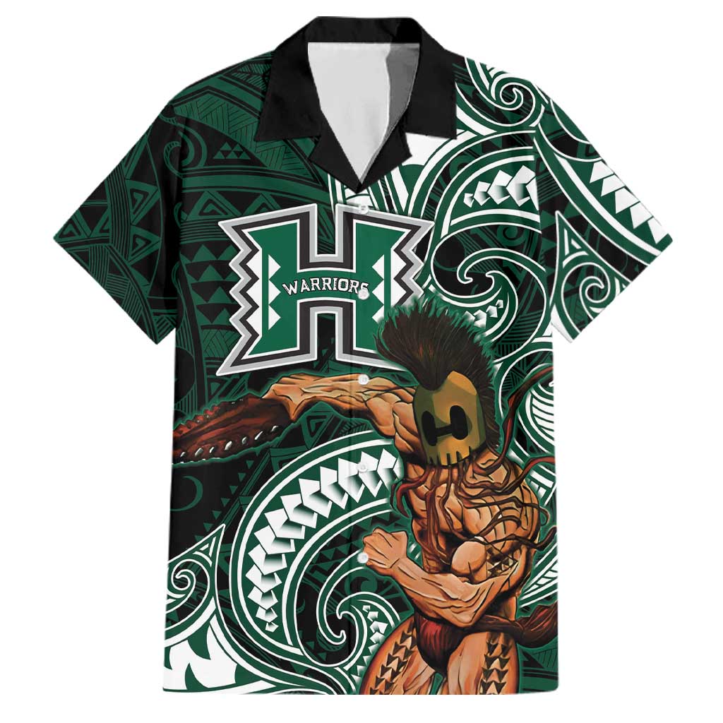Hawaii Ikaika Warrior Football Family Matching Off Shoulder Short Dress and Hawaiian Shirt Polynesian Tribal Tattoo LT05 Dad's Shirt - Short Sleeve Black - Polynesian Pride