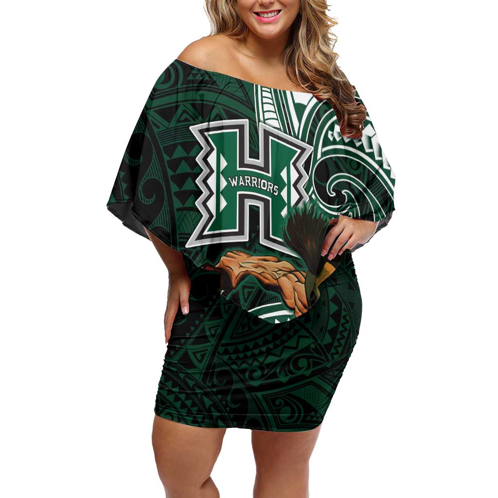 Hawaii Ikaika Warrior Football Family Matching Off Shoulder Short Dress and Hawaiian Shirt Polynesian Tribal Tattoo LT05 Mom's Dress Black - Polynesian Pride