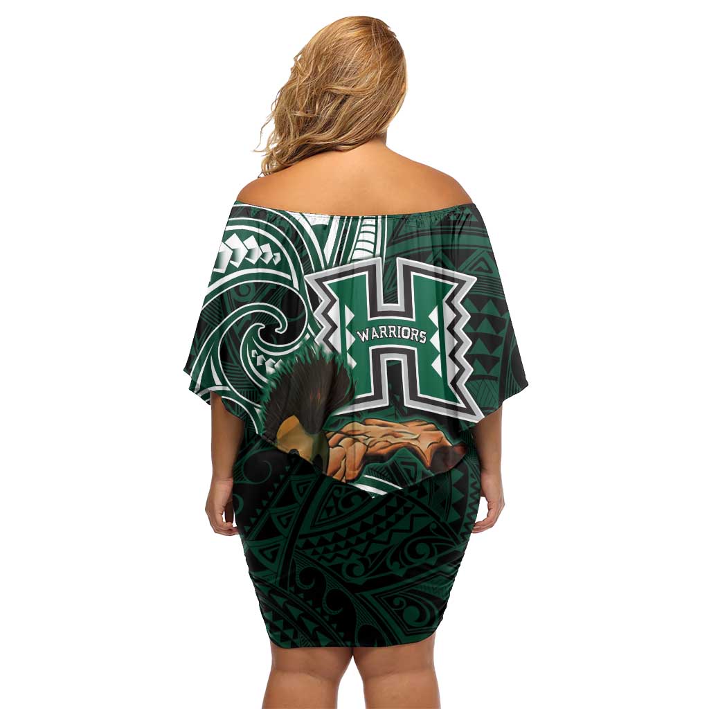 Hawaii Ikaika Warrior Football Family Matching Off Shoulder Short Dress and Hawaiian Shirt Polynesian Tribal Tattoo LT05 - Polynesian Pride