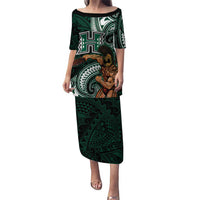 Hawaii Ikaika Warrior Football Family Matching Puletasi and Hawaiian Shirt Polynesian Tribal Tattoo LT05 Mom's Dress Black - Polynesian Pride
