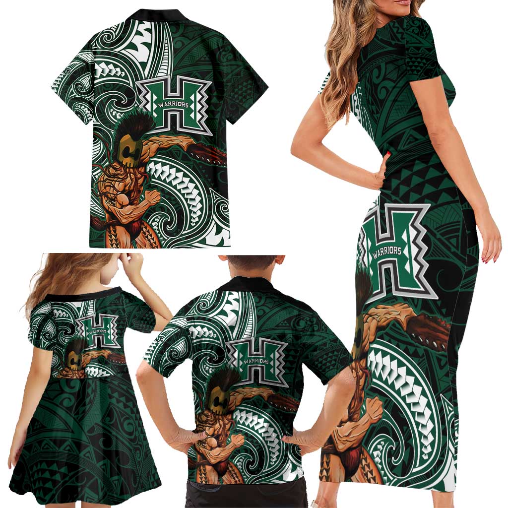 Hawaii Ikaika Warrior Football Family Matching Short Sleeve Bodycon Dress and Hawaiian Shirt Polynesian Tribal Tattoo - Polynesian Pride