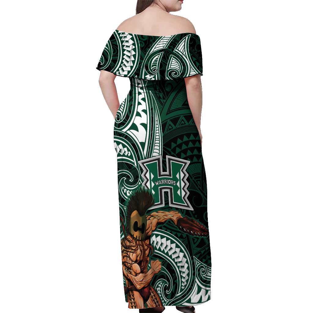 Hawaii Ikaika Warrior Football Off Shoulder Maxi Dress Polynesian Tribal Tattoo - Polynesian Pride