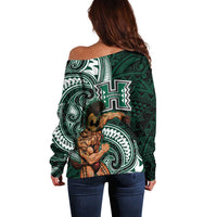Hawaii Ikaika Warrior Football Off Shoulder Sweater Polynesian Tribal Tattoo - Polynesian Pride