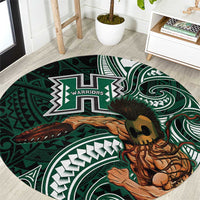 Hawaii Ikaika Warrior Football Round Carpet Polynesian Tribal Tattoo - Polynesian Pride