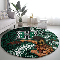 Hawaii Ikaika Warrior Football Round Carpet Polynesian Tribal Tattoo - Polynesian Pride