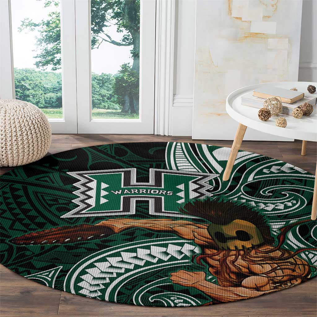 Hawaii Ikaika Warrior Football Round Carpet Polynesian Tribal Tattoo - Polynesian Pride
