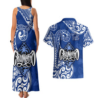 Personalised Hafa Adai Guam History and Chamorro Heritage Day Couples Matching Tank Maxi Dress and Hawaiian Shirt Blue Latte Stone LT05 - Polynesian Pride
