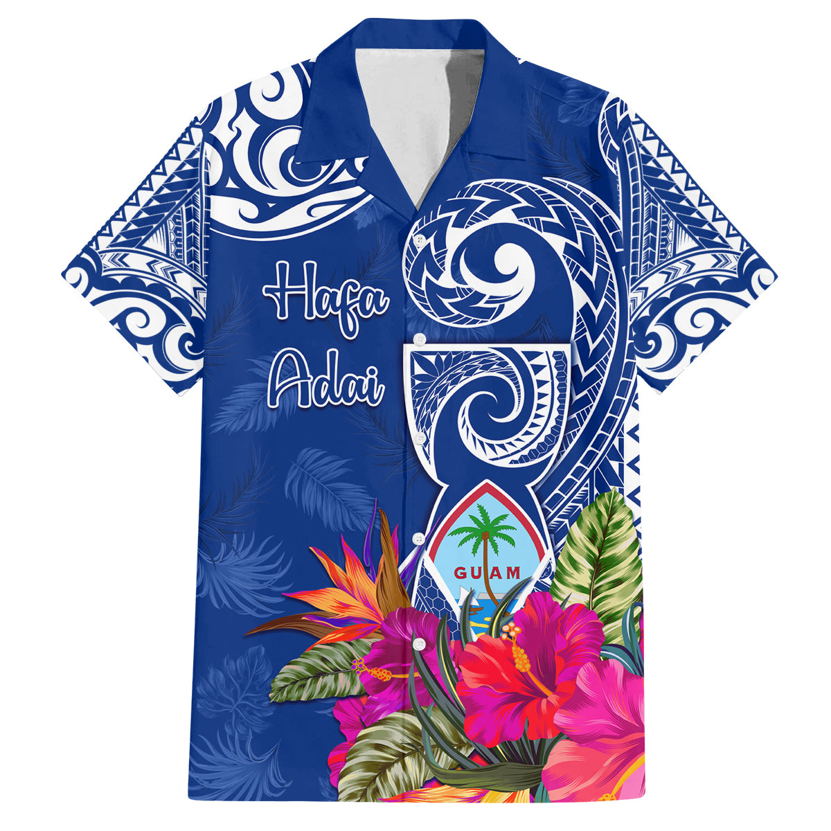 Personalised Hafa Adai Guam History and Chamorro Heritage Day Family Matching Off Shoulder Long Sleeve Dress and Hawaiian Shirt Blue Latte Stone LT05 Dad's Shirt - Short Sleeve Blue - Polynesian Pride