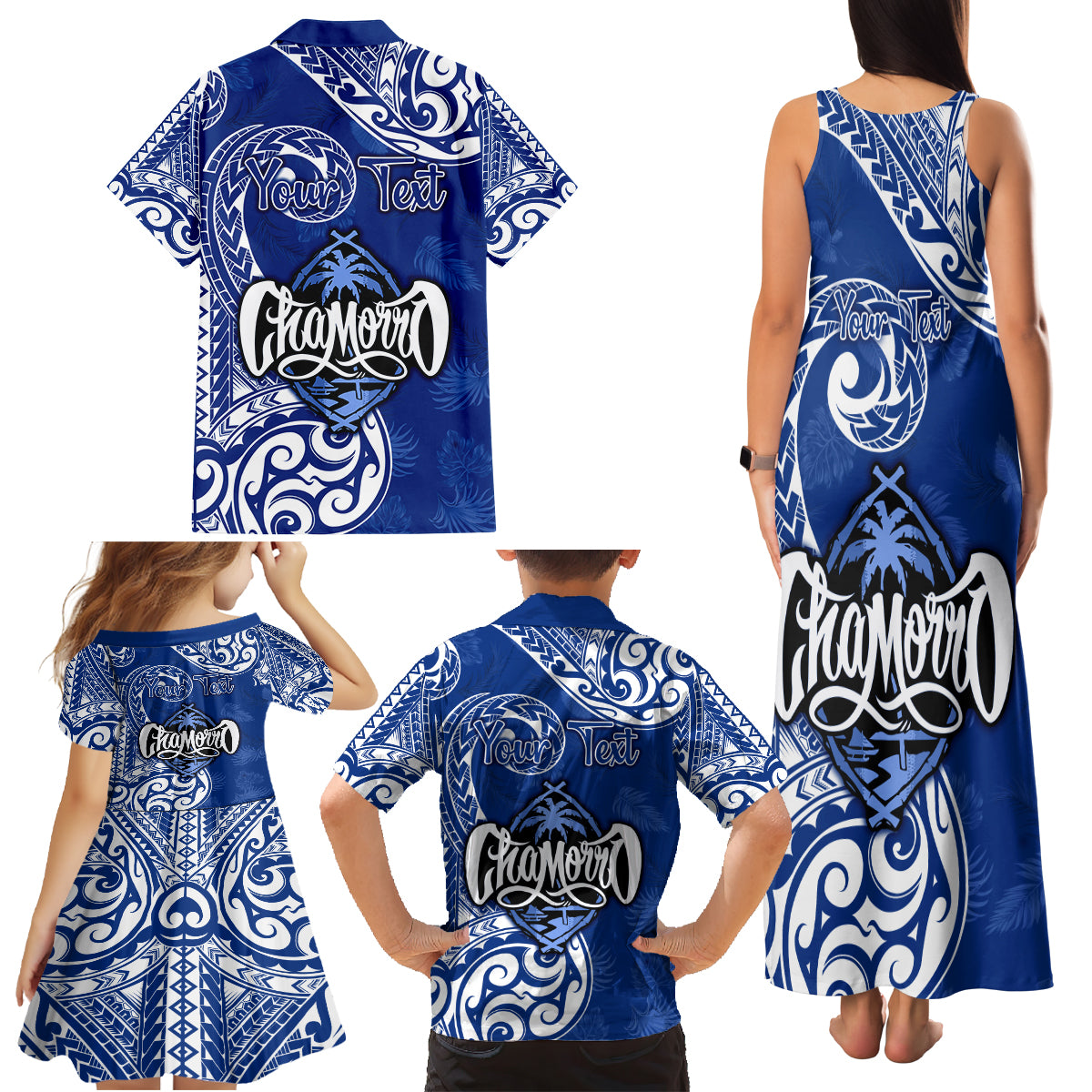 Personalised Hafa Adai Guam History and Chamorro Heritage Day Family Matching Tank Maxi Dress and Hawaiian Shirt Blue Latte Stone LT05 - Polynesian Pride