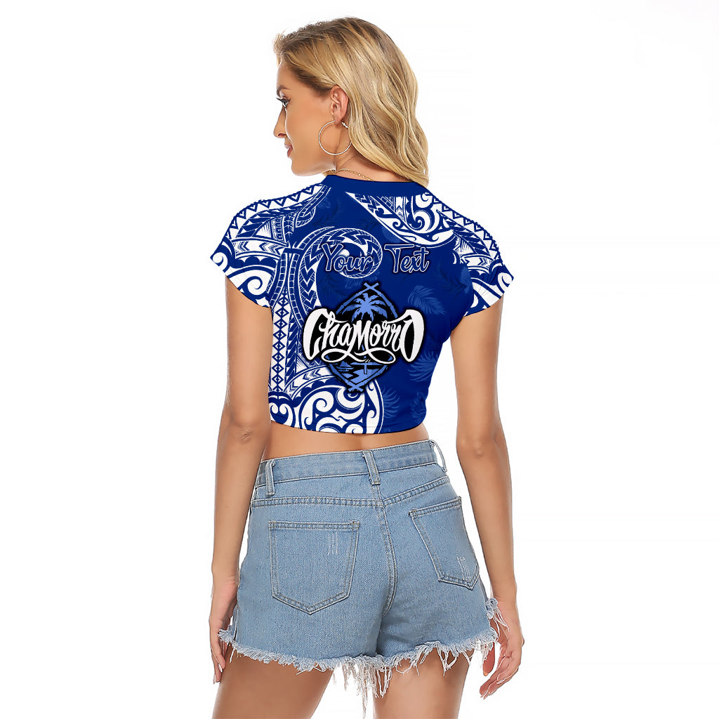 Personalised Hafa Adai Guam History and Chamorro Heritage Day Raglan Cropped T Shirt Blue Latte Stone LT05 - Polynesian Pride