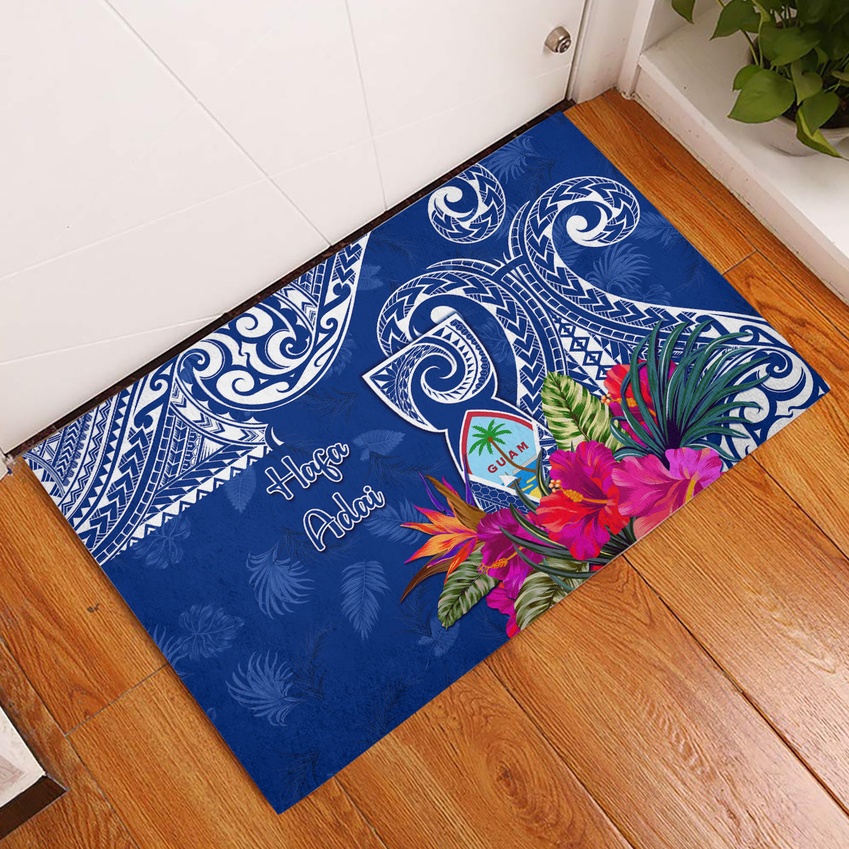 Hafa Adai Guam History and Chamorro Heritage Day Rubber Doormat Blue Latte Stone LT05 Blue - Polynesian Pride