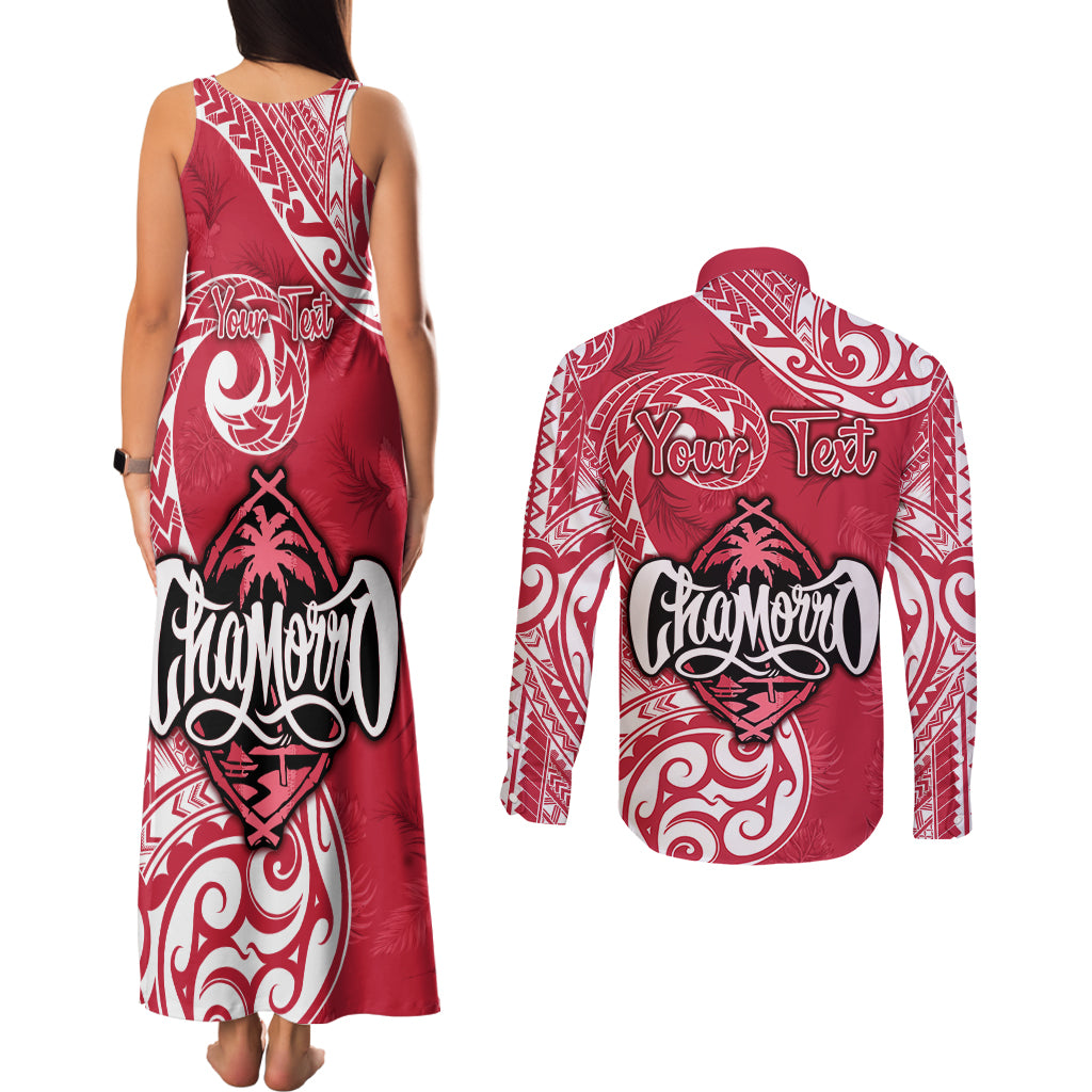 Personalised Hafa Adai Guam History and Chamorro Heritage Day Couples Matching Tank Maxi Dress and Long Sleeve Button Shirt Red Latte Stone LT05 - Polynesian Pride