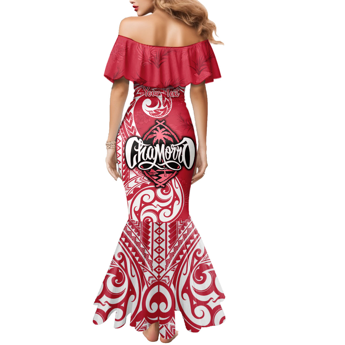 Personalised Hafa Adai Guam History and Chamorro Heritage Day Family Matching Mermaid Dress and Hawaiian Shirt Red Latte Stone LT05 - Polynesian Pride