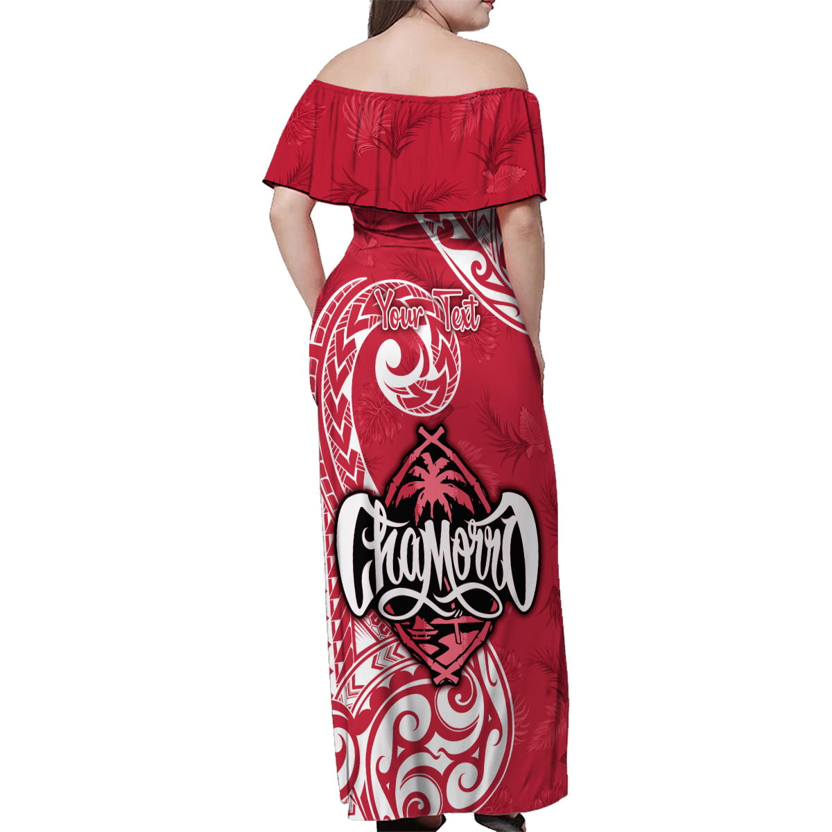 Personalised Hafa Adai Guam History and Chamorro Heritage Day Family Matching Off Shoulder Maxi Dress and Hawaiian Shirt Red Latte Stone LT05 - Polynesian Pride