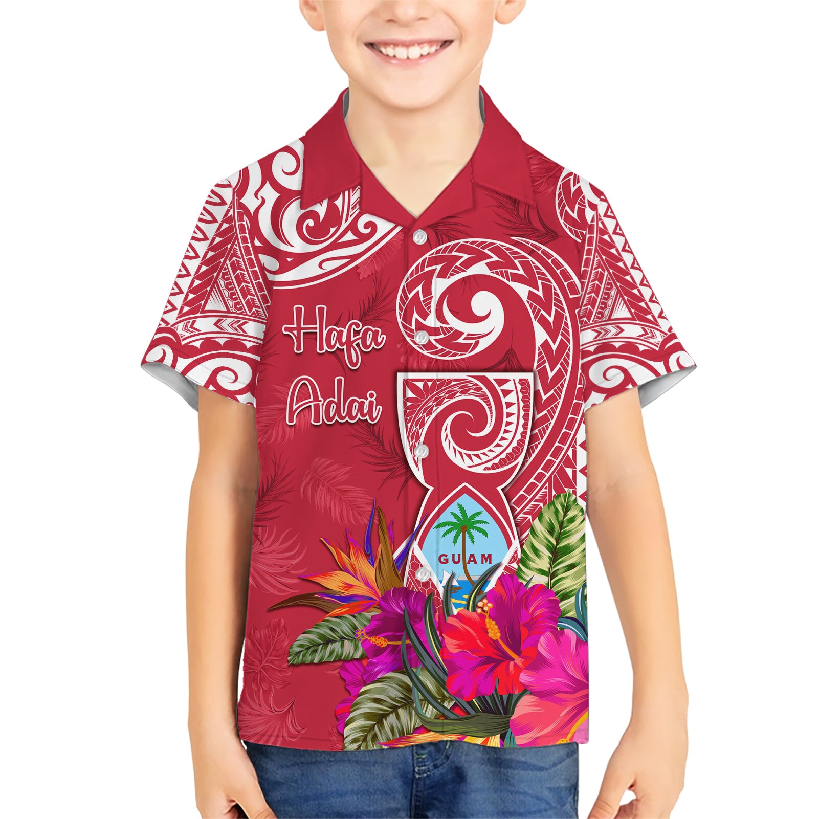 Personalised Hafa Adai Guam History and Chamorro Heritage Day Kid Hawaiian Shirt Red Latte Stone LT05 Kid Red - Polynesian Pride