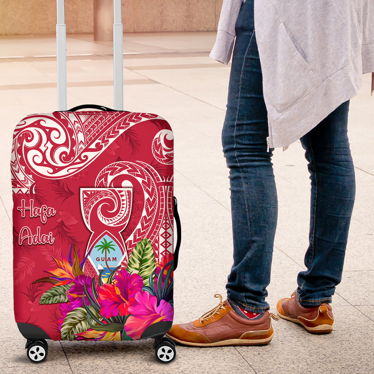 Hafa Adai Guam History and Chamorro Heritage Day Luggage Cover Red Latte Stone LT05 Red - Polynesian Pride