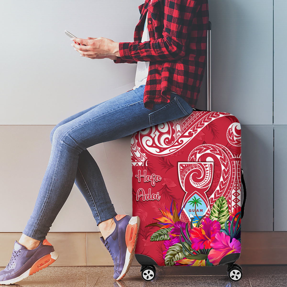 Hafa Adai Guam History and Chamorro Heritage Day Luggage Cover Red Latte Stone LT05 - Polynesian Pride