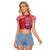 Personalised Hafa Adai Guam History and Chamorro Heritage Day Raglan Cropped T Shirt Red Latte Stone LT05 Female Red - Polynesian Pride