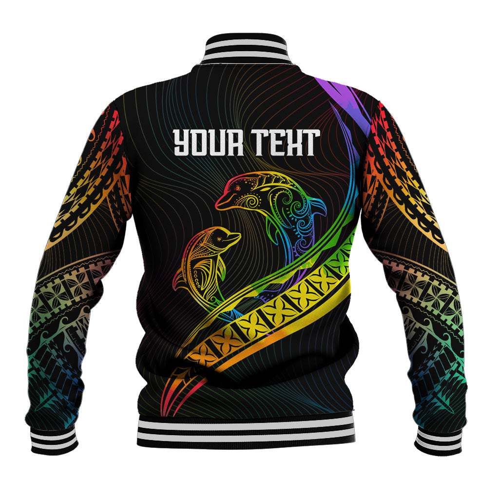Personalised LGBT History Month Baseball Jacket Proud And Happy Polynesian Dolphin LT05 - Polynesian Pride