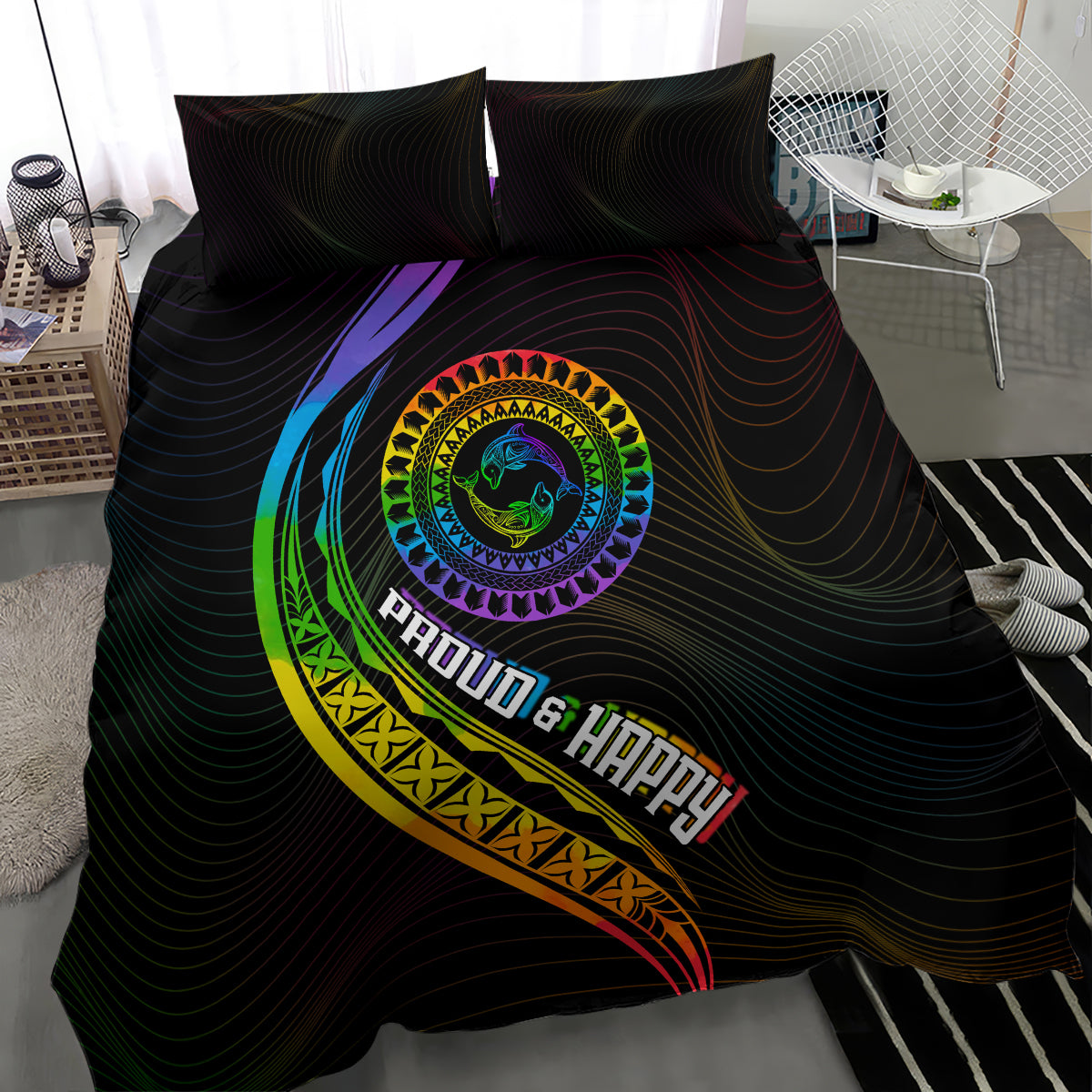LGBT History Month Bedding Set Proud And Happy Polynesian Dolphin LT05 - Polynesian Pride