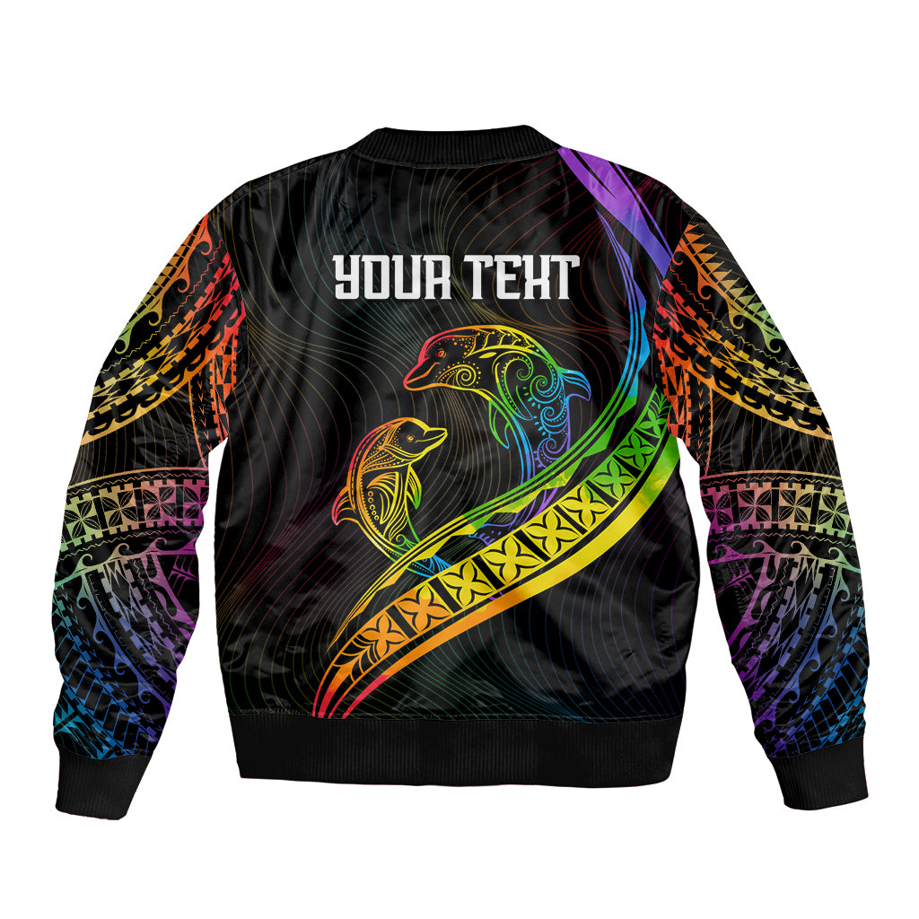 Personalised LGBT History Month Bomber Jacket Proud And Happy Polynesian Dolphin LT05 - Polynesian Pride