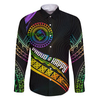 Personalised LGBT History Month Family Matching Off Shoulder Maxi Dress and Hawaiian Shirt Proud And Happy Polynesian Dolphin LT05 Dad's Shirt - Long Sleeve Black - Polynesian Pride